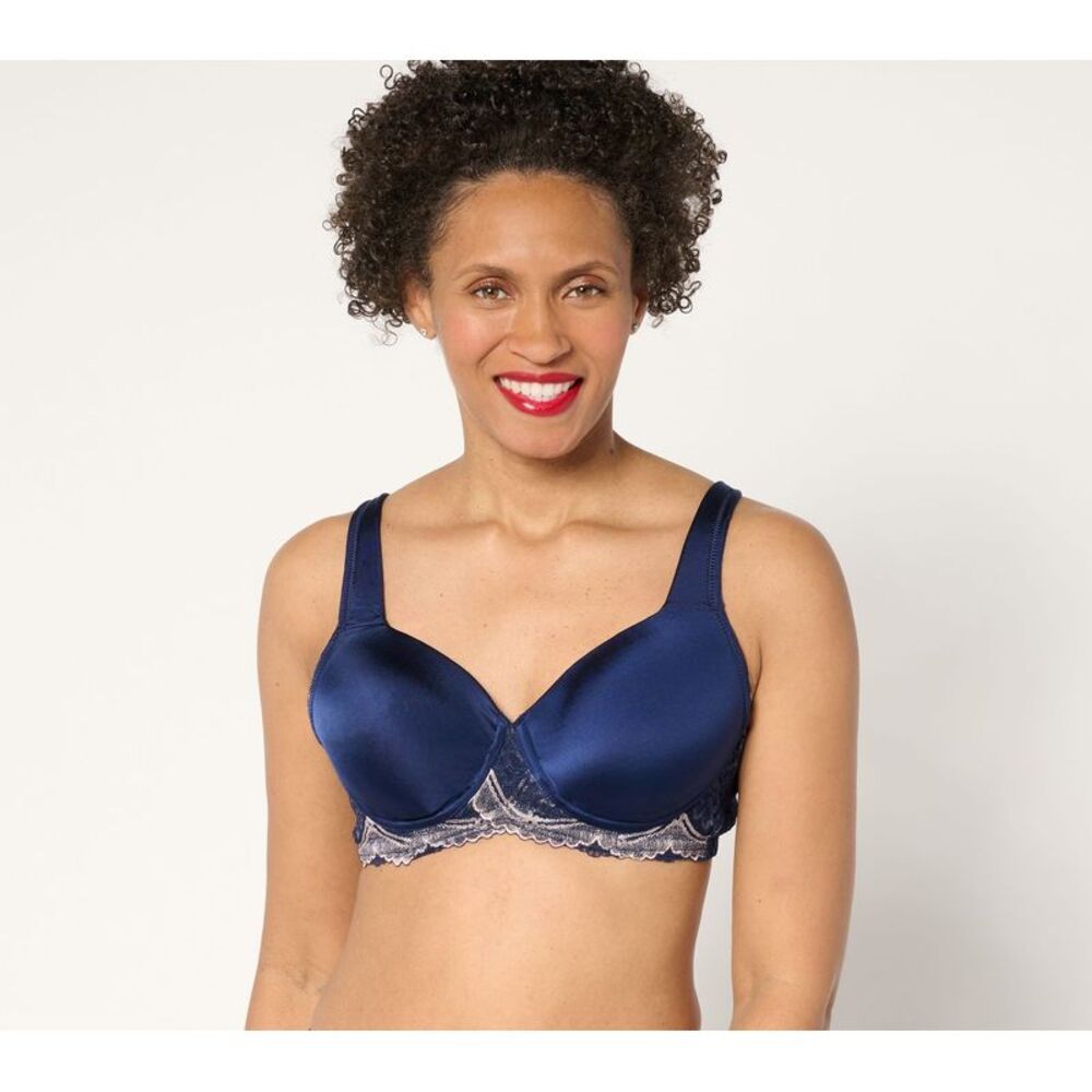 Breezies Women's Bra Sz 36D -T Lace Shimmer Lightly Padded Wirefree Blue A655483